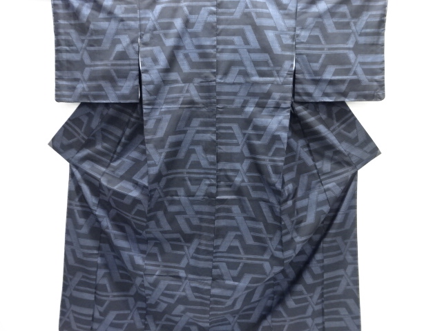 JAPANESE KIMONO / UNUSED / SILK / DORO OSHIMA TSUMUGI / WOVEN GEOMETRIC PATTERN